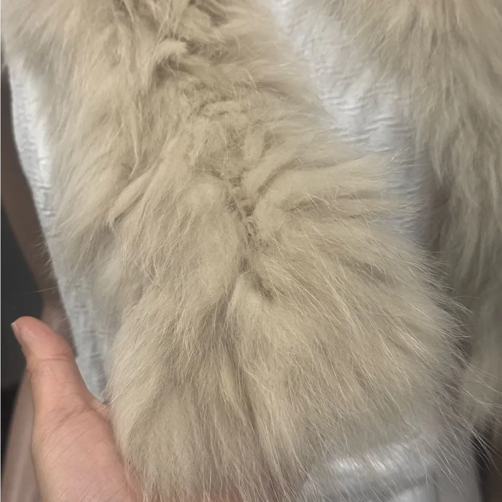 Real Fox Fur Scarf, Soft & Cozy Knitted Fox Fur Scarf, Beige Fox fur Collar